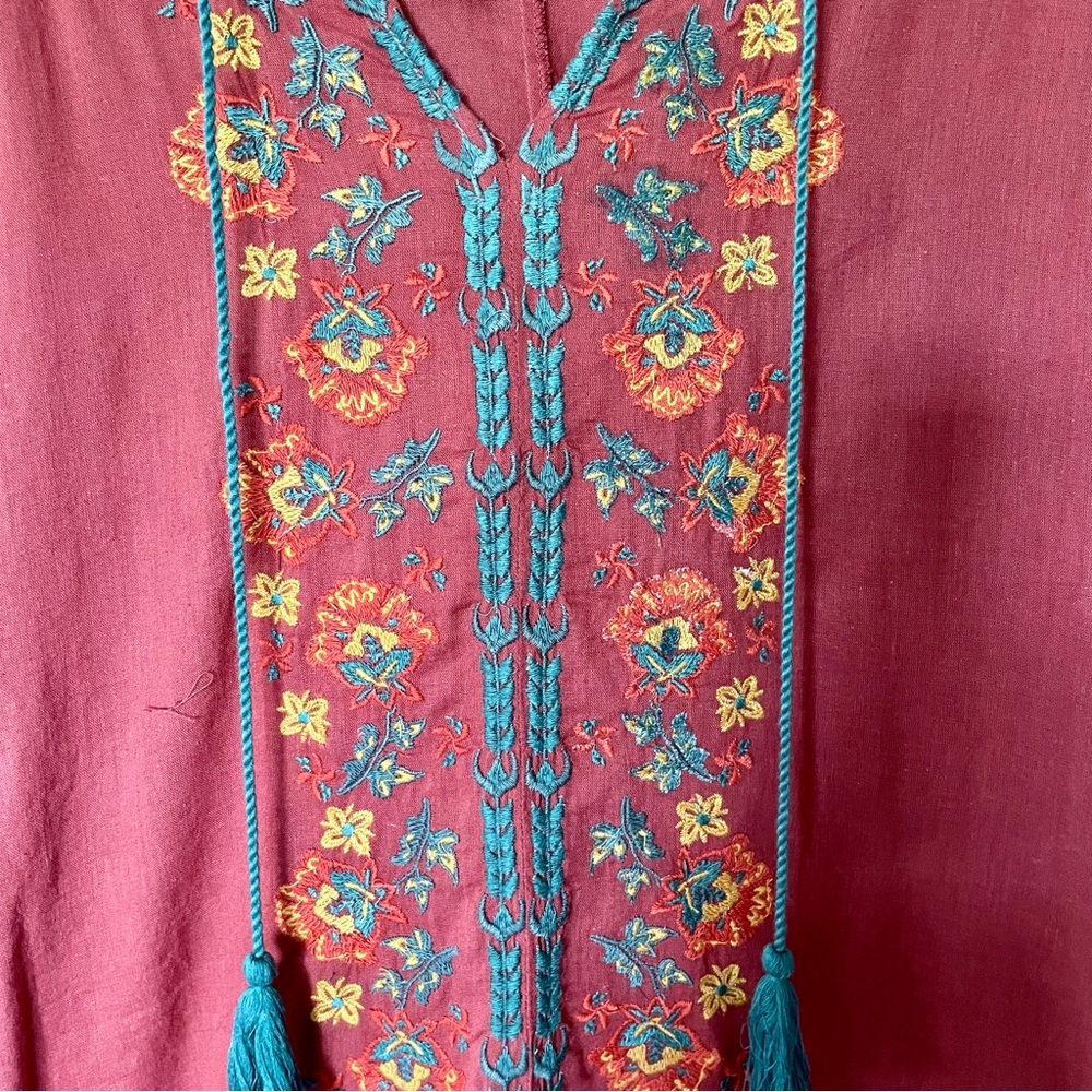 Natural Life Embroidered Tassel Boho Mini Dress In Orange & Blue Size XS NWT - Picture 9 of 14